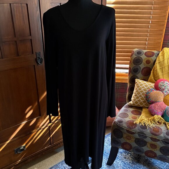 Eileen Fisher Simple Black Long Sleeve Dress Size Large - Picture 1 of 7
